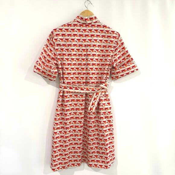 Akris Punto Dress Size 8 Cotton Belted Pockets Mod Retro Bird Circle Dot NWOT - Picture 3 of 16